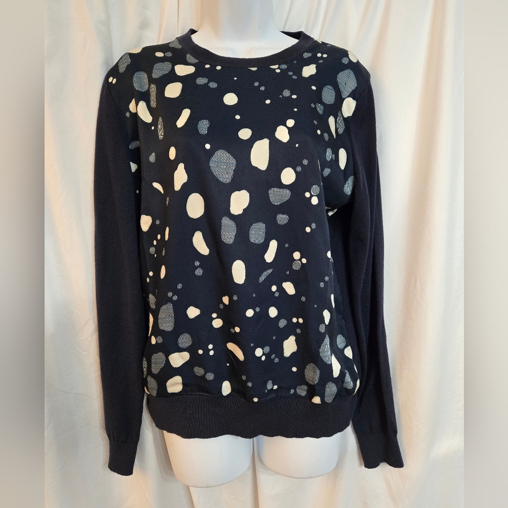 Ted Baker Blue Print Crew Neck Silk Blend Sweater Size 2 (6)